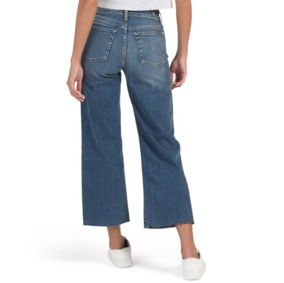 7 For All Mankind Cropped Alexa Blue High Rise Cut Hem Trouser Wide Leg Jeans - Picture 6 of 15